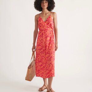 Marine Layer Midi Wrap Dress in Summer Flora with Pockets LARGE